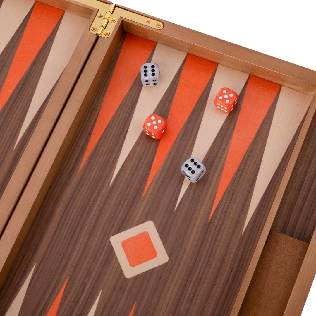 Luxury Wooden Backgammon Set 18 Inch Burl Wood Board with Dice Cups