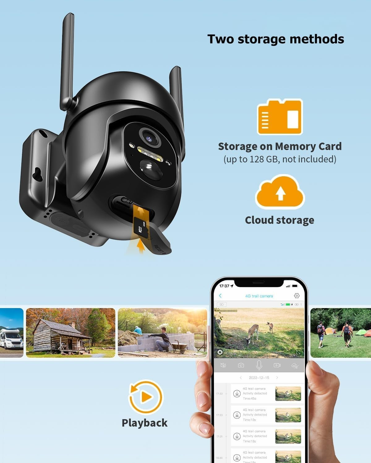 4G LTE Solar Security Camera Outdoor PTZ 2K HD CCTV No WiFi
