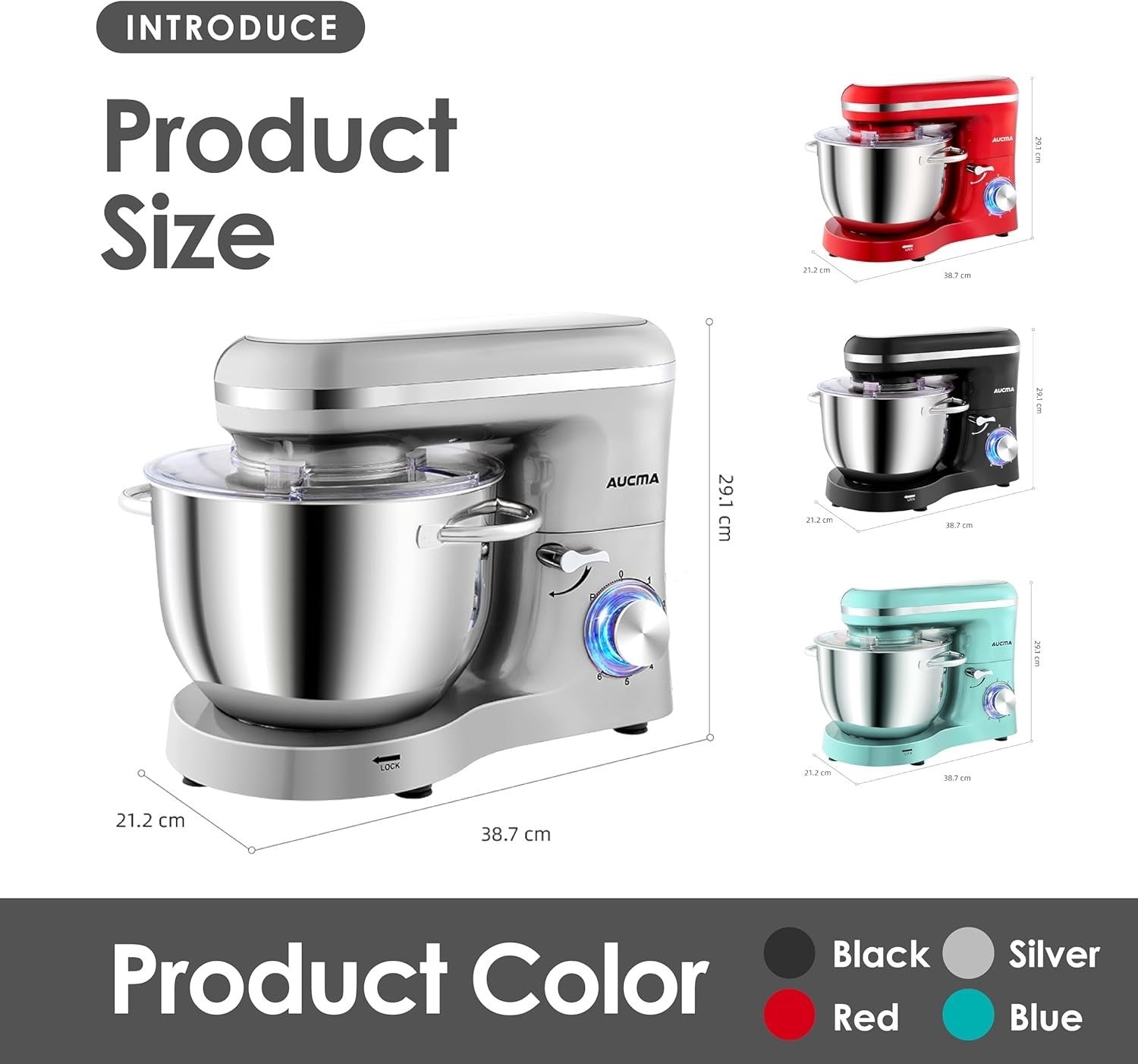 6.2L 1400W Tilt-Head Stand Mixer with Dough Hook Whip & Beater Stainless Steel