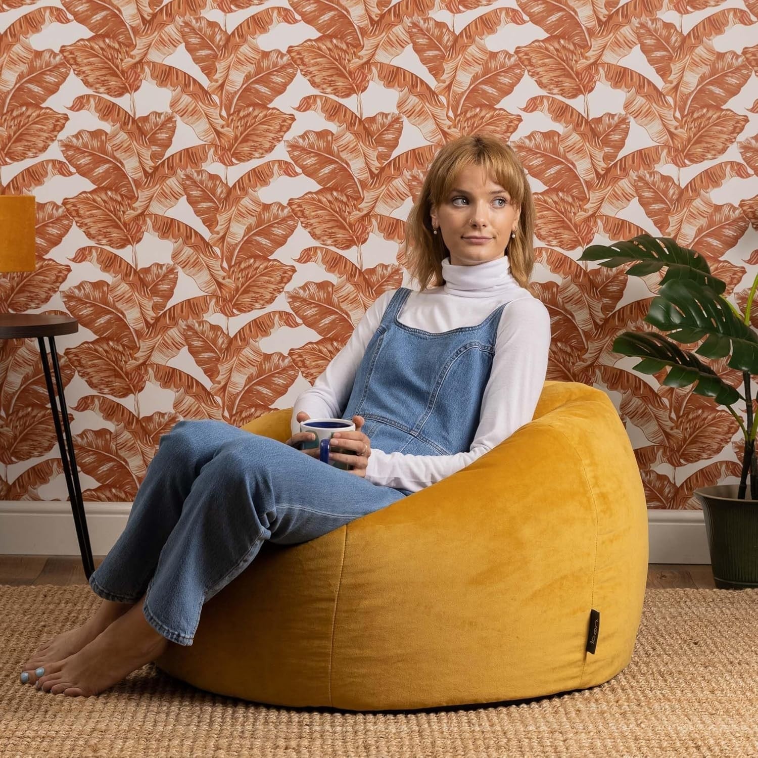 Large Velvet Bean Bag Chair Ochre Yellow Adult Seat Lounge Sofa Indoor