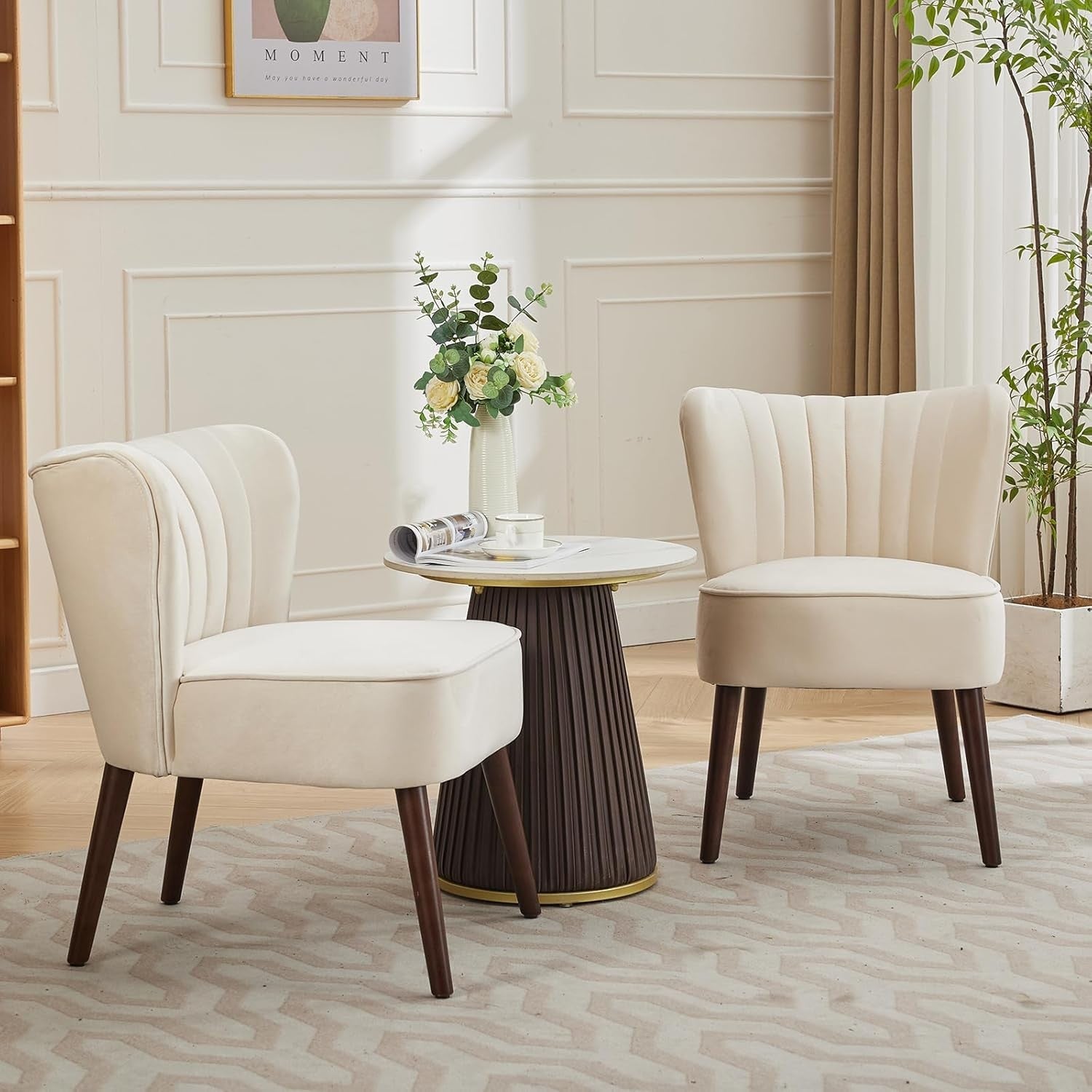 Velvet Armless Accent Chair Off White Upholstered Tub Seat