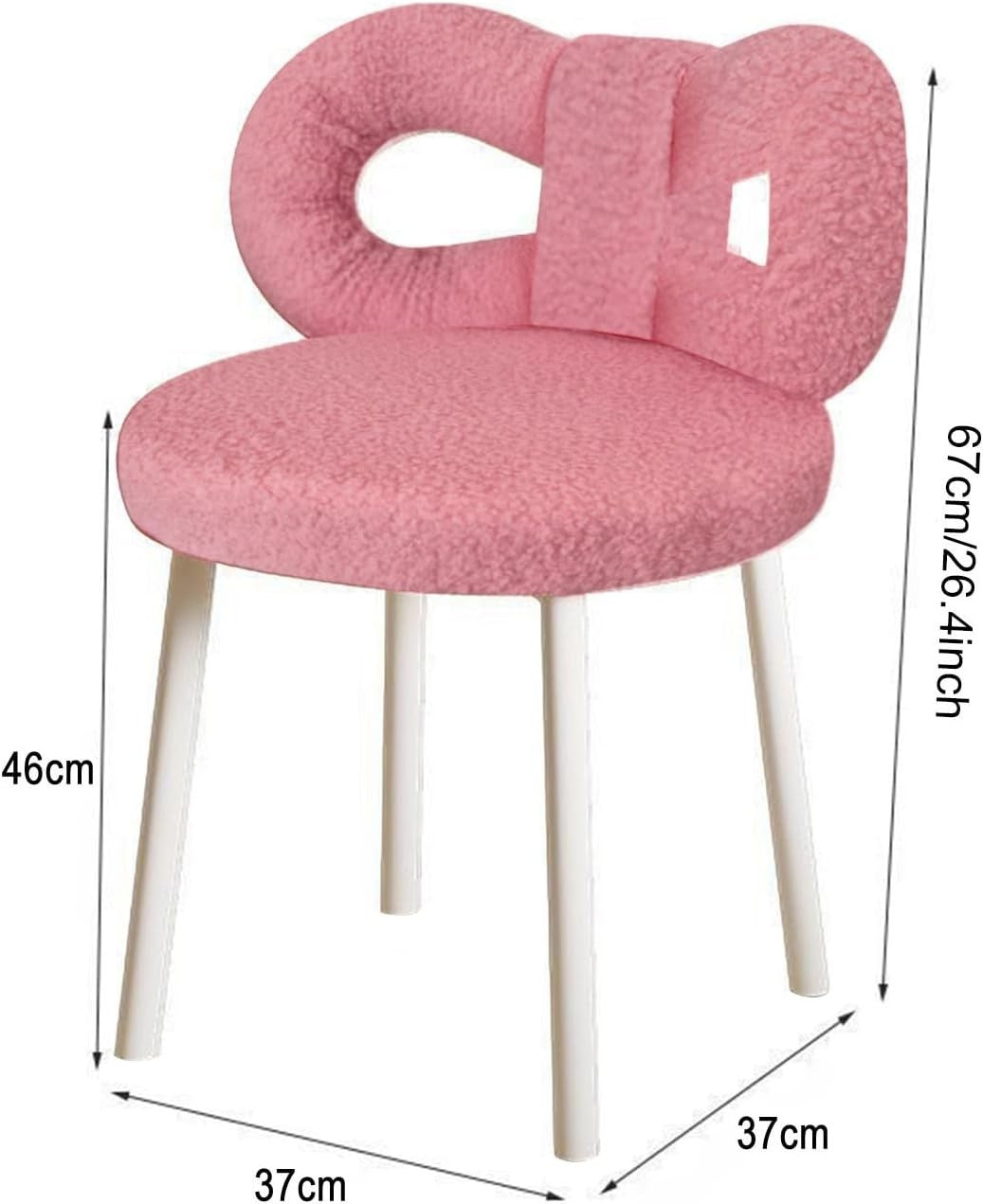 Pink Bowknot Vanity Chair Faux Wool Makeup Stool Adjustable Feet Modern