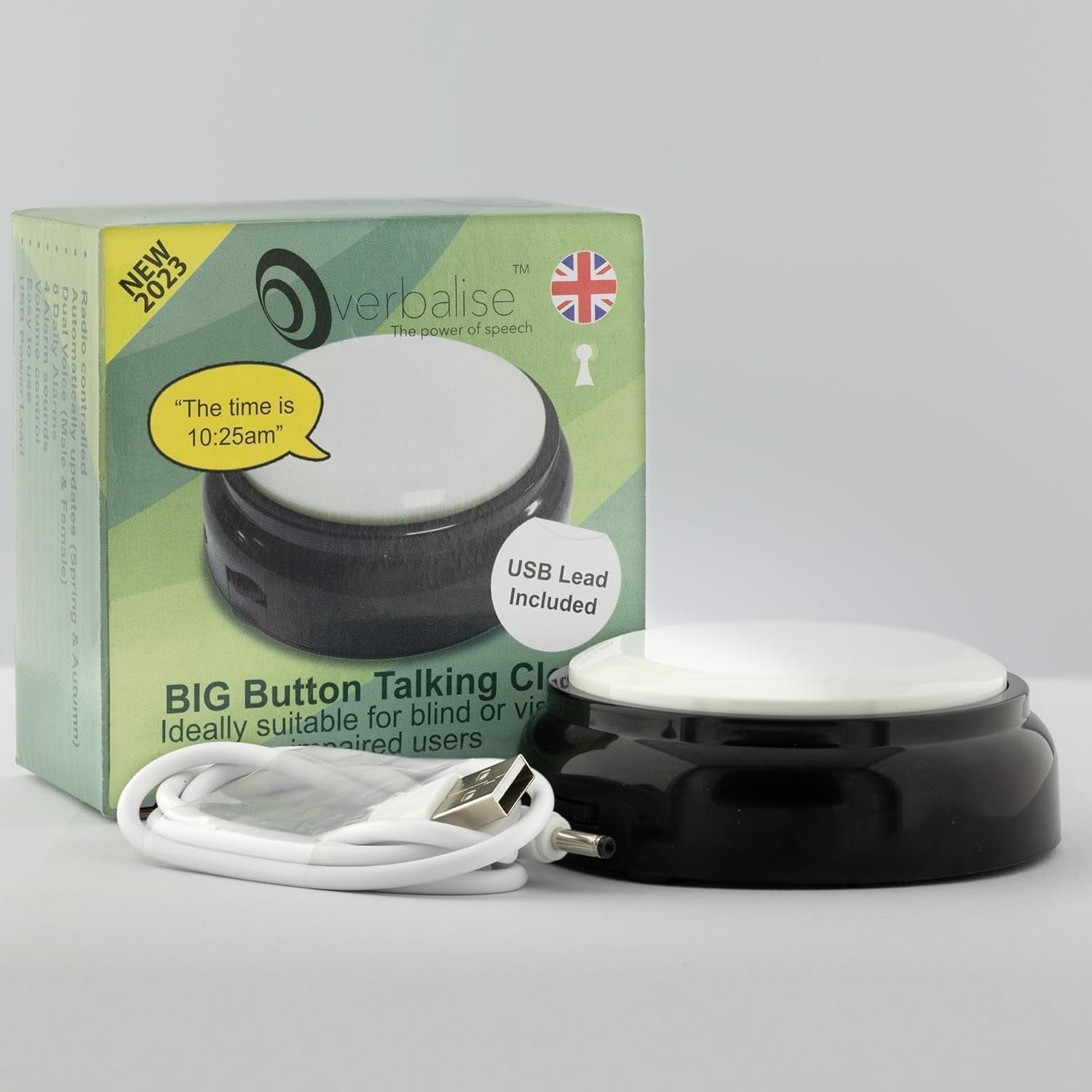 Talking Alarm Clock Big Button Voice Time Date Snooze White Black
