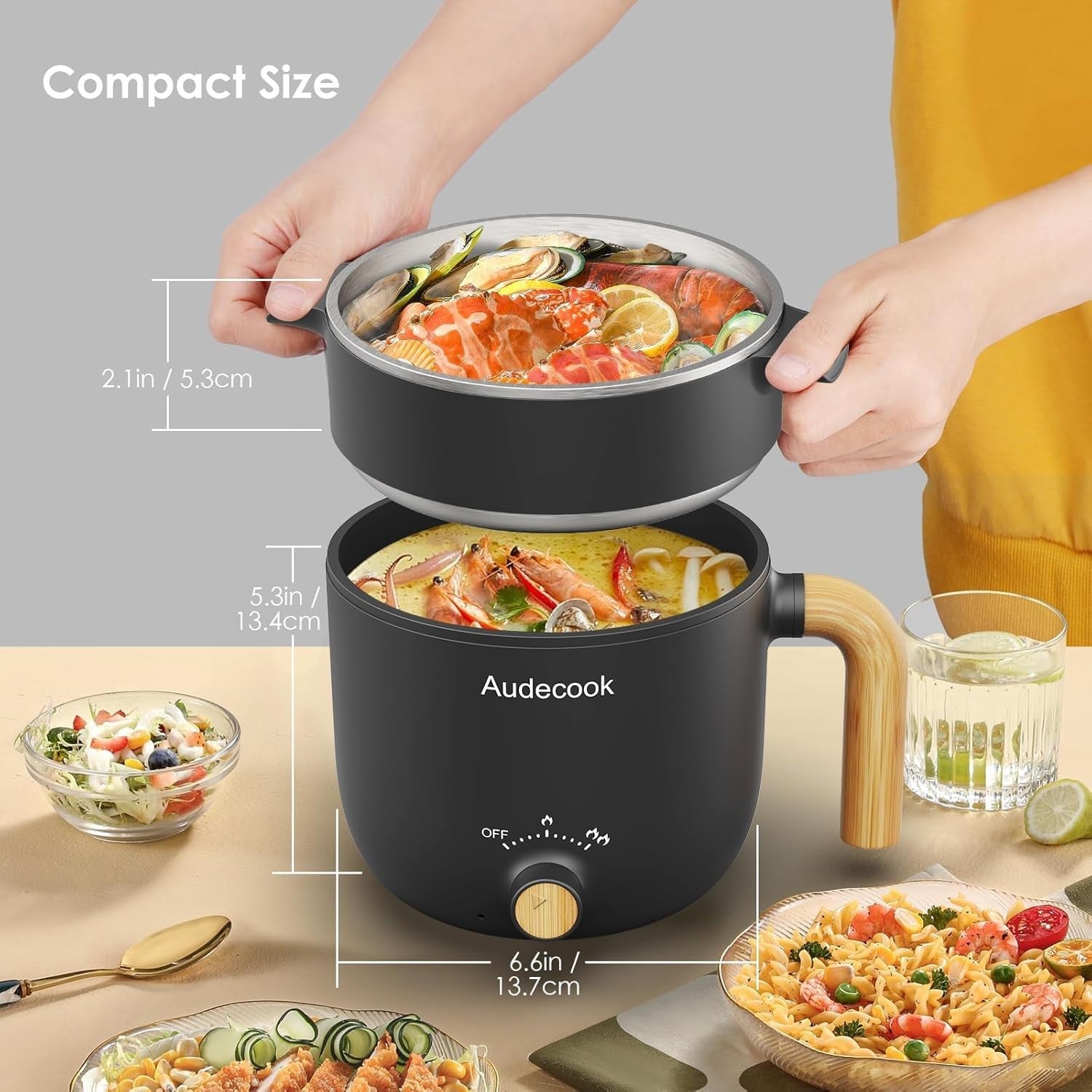 Portable Electric Hot Pot with Steamer | 1.5L Non-Stick Cooker, Dual Heat