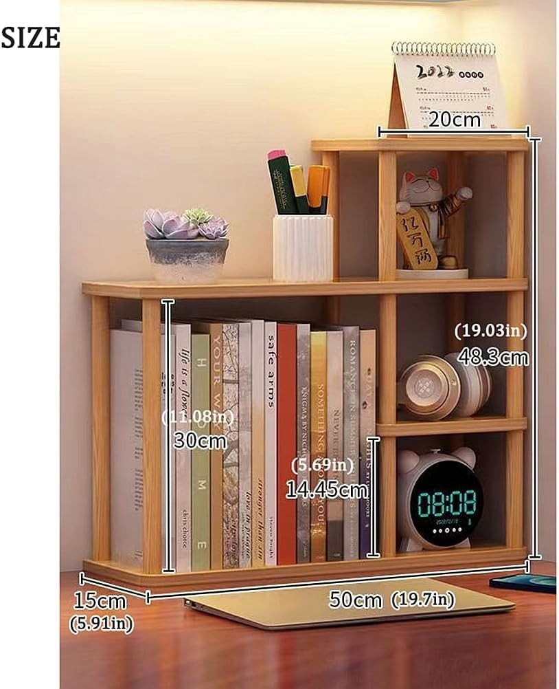 Desktop Wooden Bookcase Organizer Shelf – 2-Tier Desk Storage Rack, Large Capaci