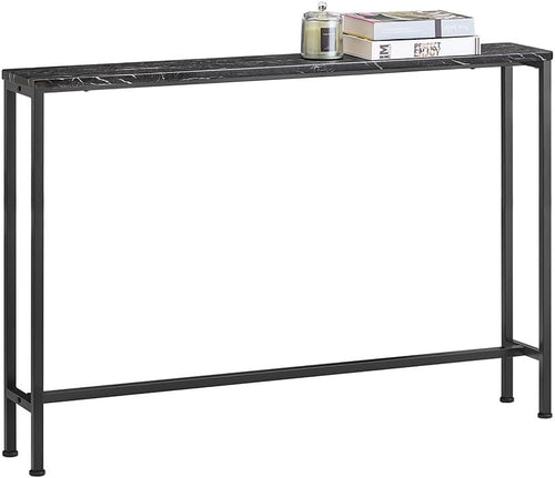 Slim Console Table 120x20x80cm Black Marble Effect Sturdy Metal Frame