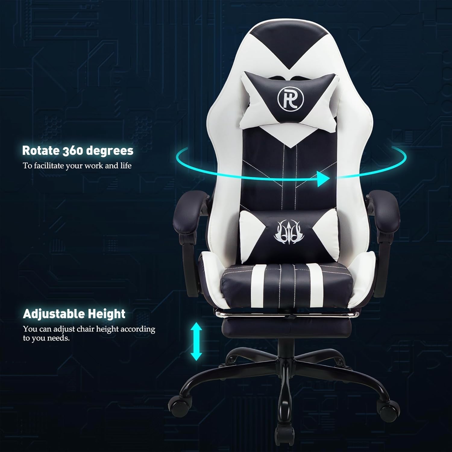 Ergonomic Gaming Chair Office Computer Desk Chair White Leather Adjustable Recli