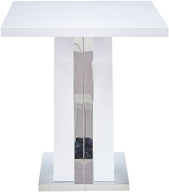 High Gloss White Extendable Kitchen Dining Table with Stainless Steel Base