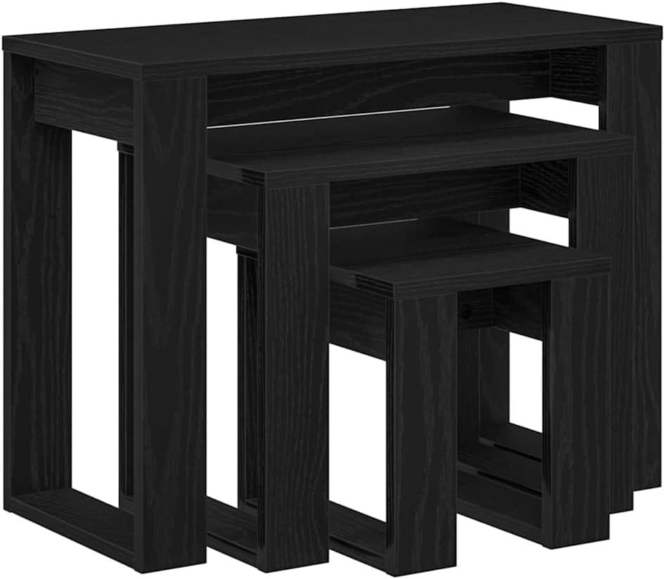 Space Saving Nesting Coffee Table Set 3 Black Oak Wood Modern End Tables