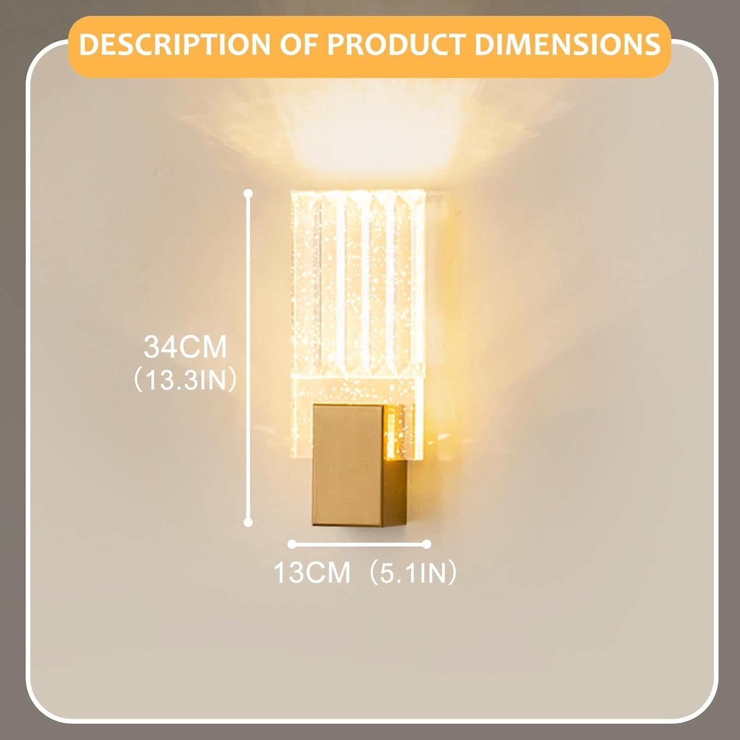 Gold Crystal Wall Light LED Sconce Tri-Color Lamp Modern Indoor Fixture 30cm