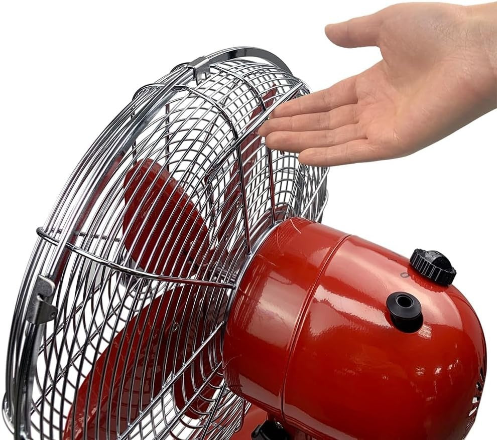 12" Retro Metal Table Fan – 3-Speed Tilt Oscillating Air Circulator Crimson Red