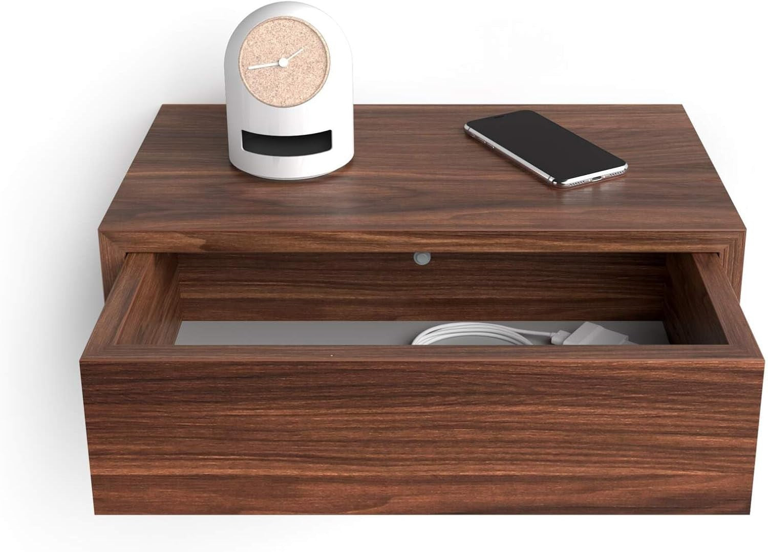 Floating Walnut Wall Bedside Table with Drawer – Modern Space Saving Nightstand