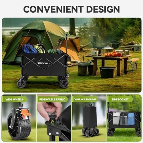 180L Folding Camping Trolley Wagon Cart With Brakes Outdoor Heavy-Duty