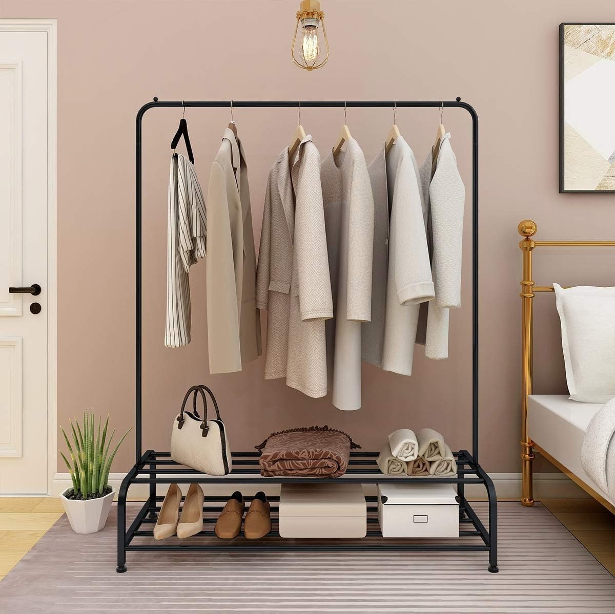 Heavy Duty Metal Clothes Rail 2 Tier Storage Rack Black T21