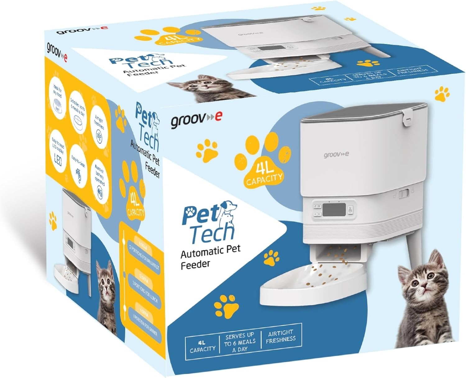 Automatic Pet Feeder 4L Dry Food Dispenser Timer 6 Meals Portion Control