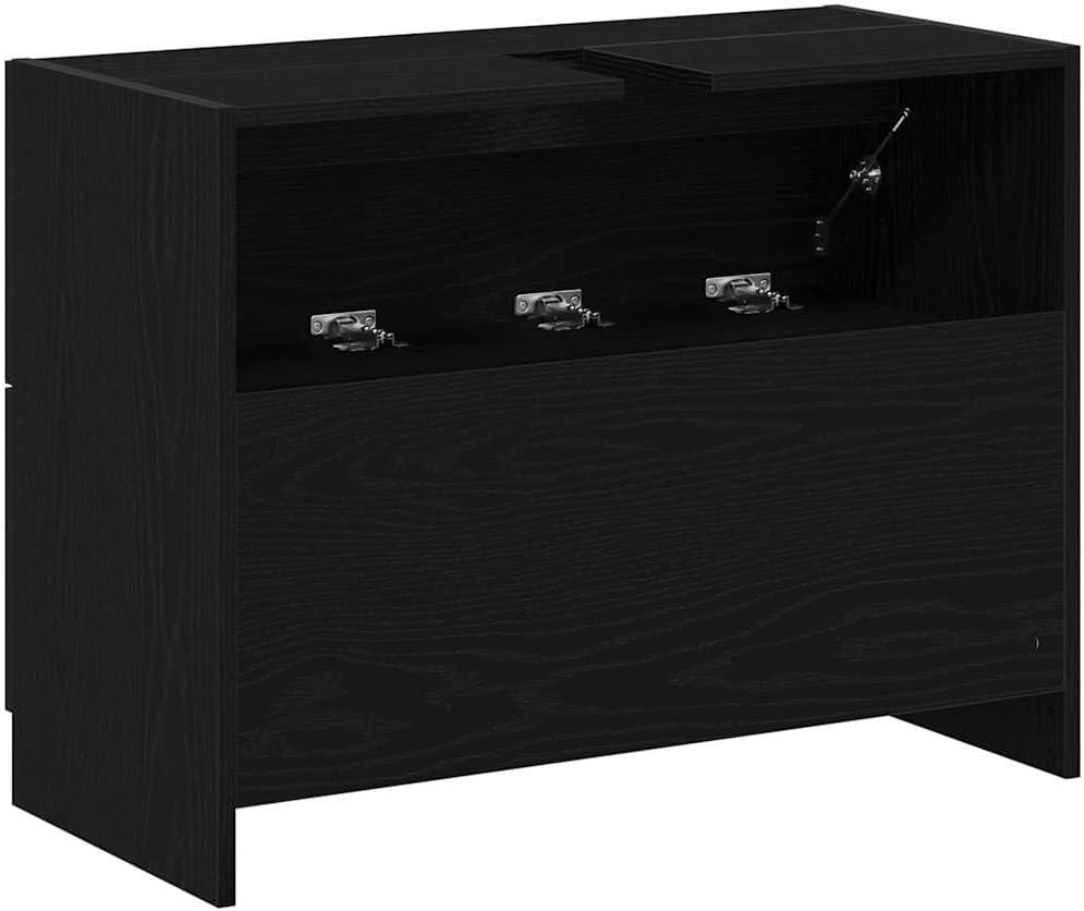 Black Oak Under Sink Bathroom Cabinet 78x37x59cm Modern Vanity Storage Unit