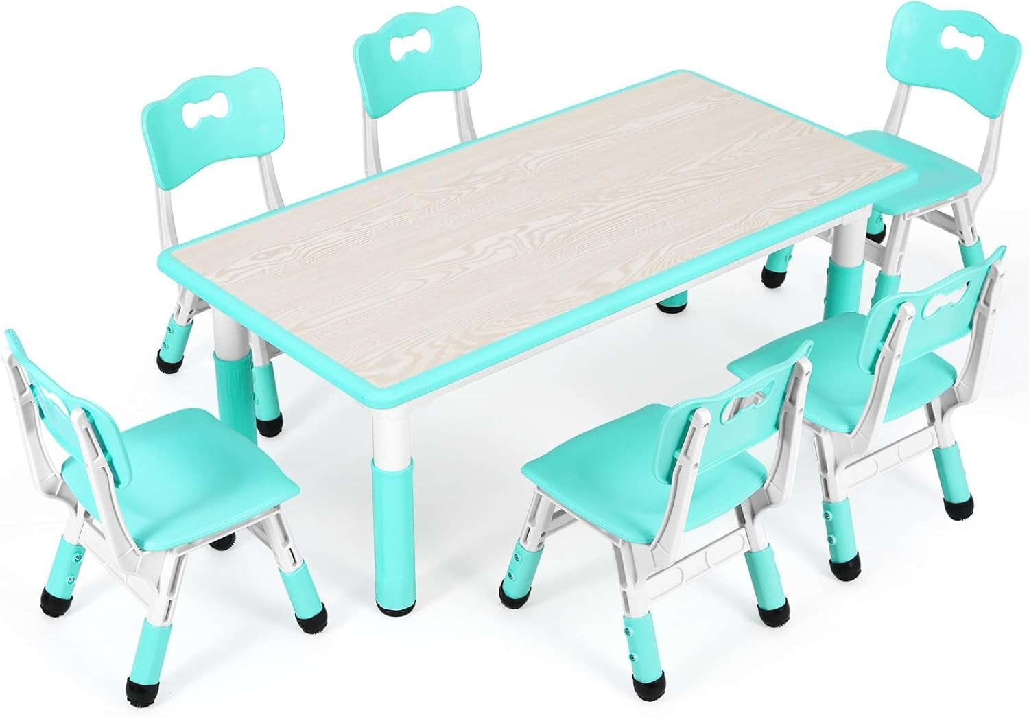 Adjustable Kids Table & 6 Chairs Set Durable Plastic Furniture Mint Green