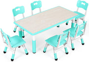 Adjustable Kids Table & 6 Chairs Set Durable Plastic Furniture Mint Green