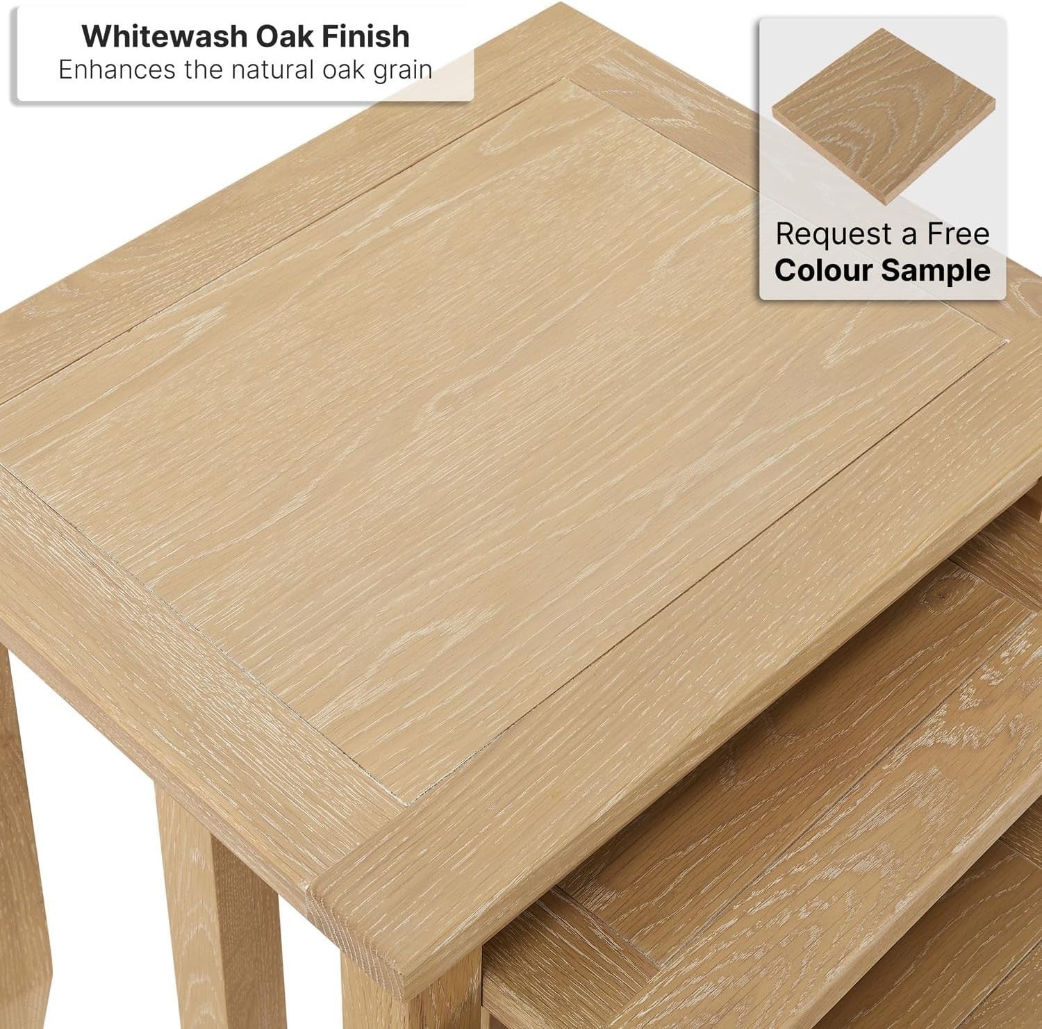 Whitewash Oak Nesting Tables Set of 3 Shaker Style Solid Wood Space Saving