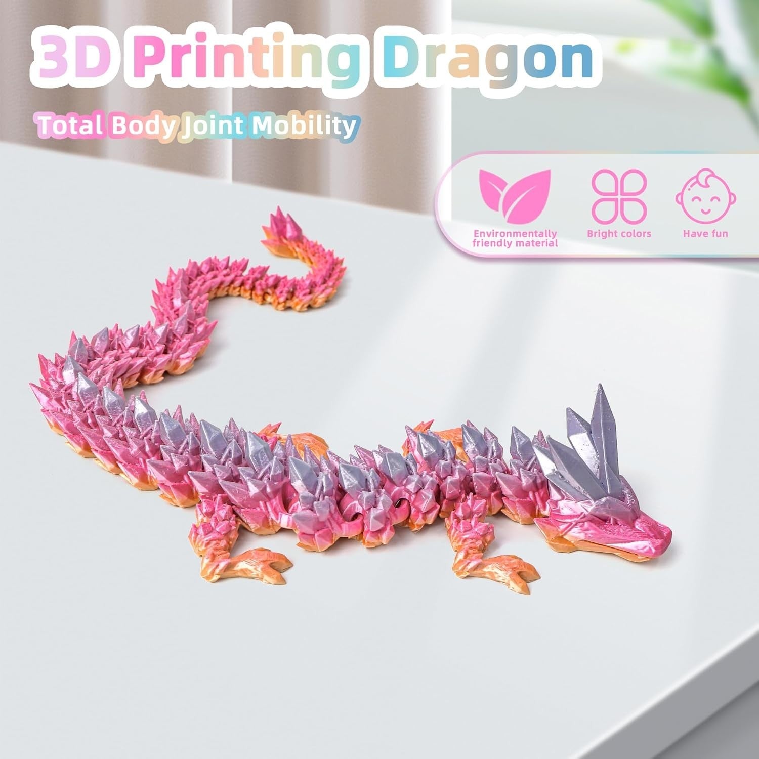 24in Articulated 3D Printed Dragon Fidget Toy Large Fantasy Decor