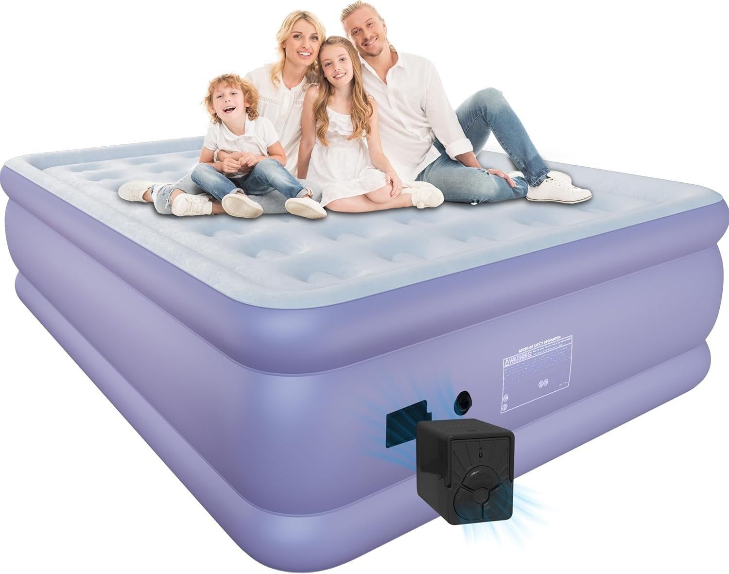 King Size Self-Inflating Air Mattress 3 Min Battery Pump Velvet Top Bed