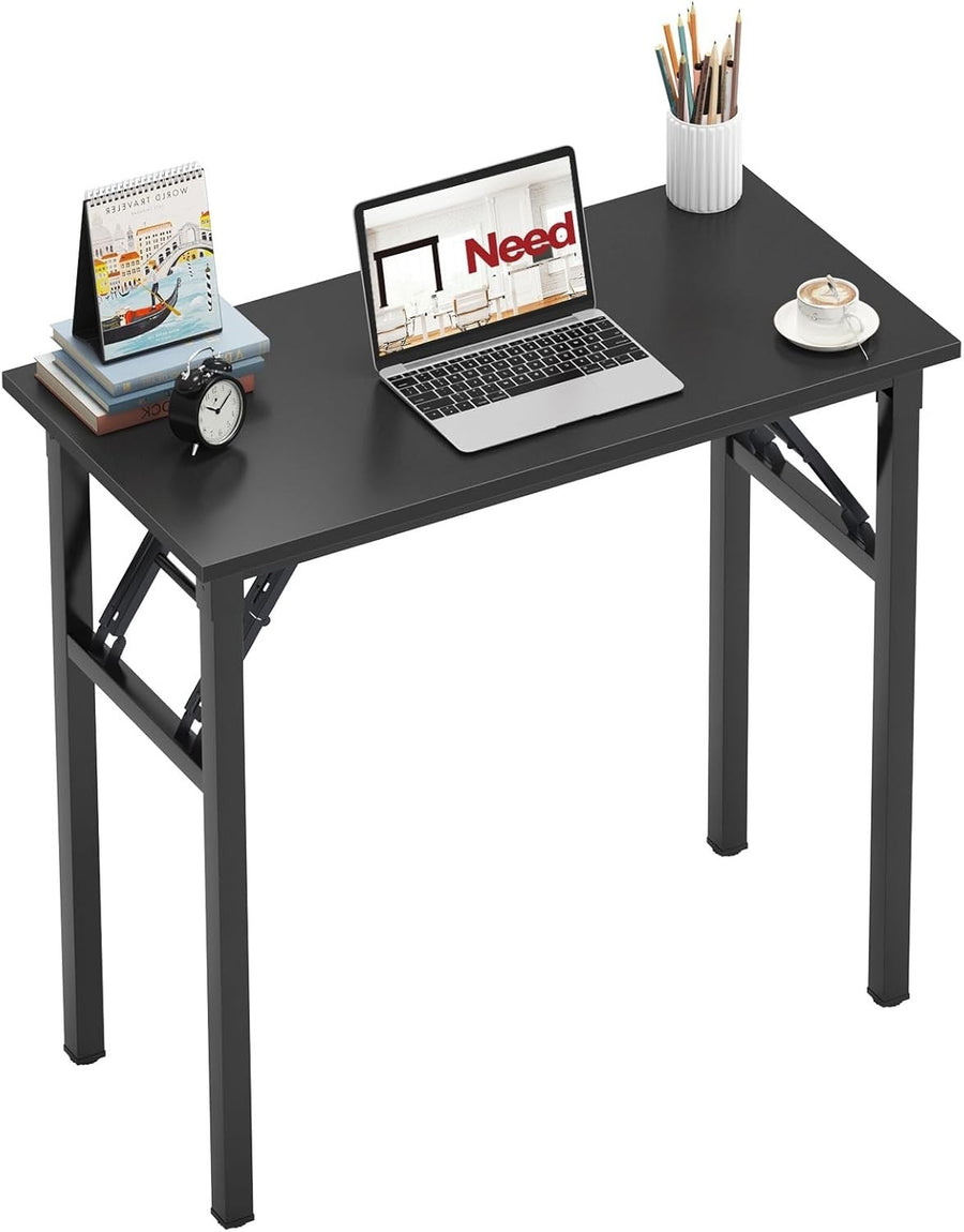 Black Folding Computer Desk No Assembly Compact Home Office Work Table