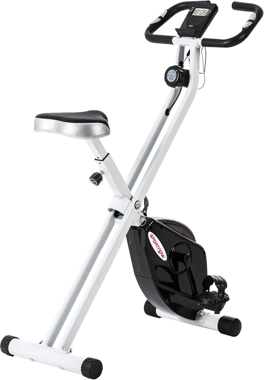 Foldable Magnetic Exercise Bike Quiet 8-Level Resistance LCD Pulse White