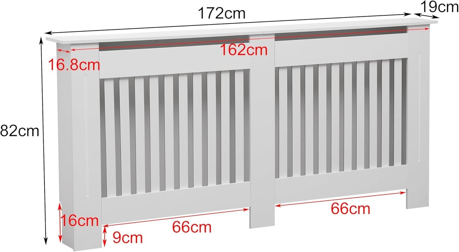 Extra Large White Radiator Cover MDF Horizontal Slatted Heater Cabinet