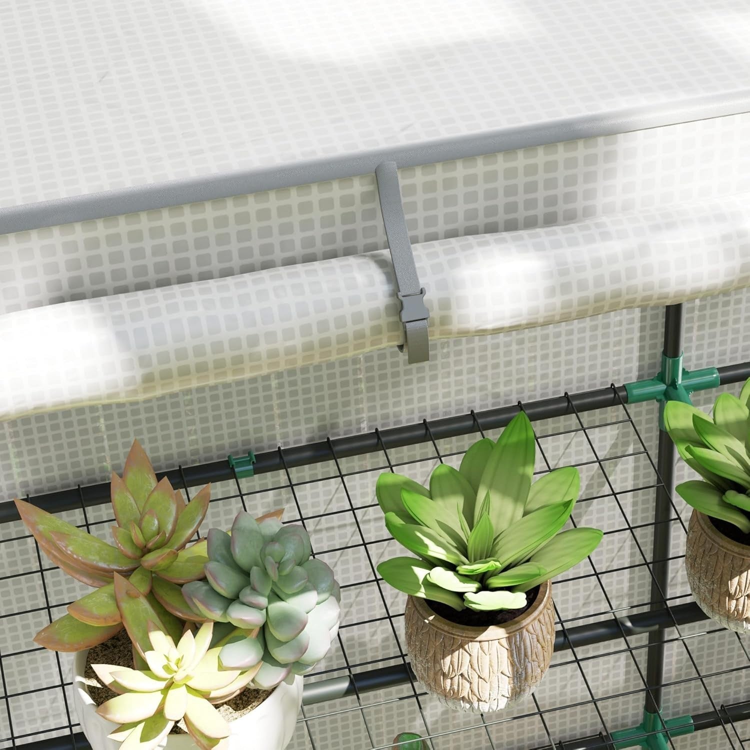 3 Tier Lean-To Mini Greenhouse Reinforced PE Cover Roll-Up Door Grey