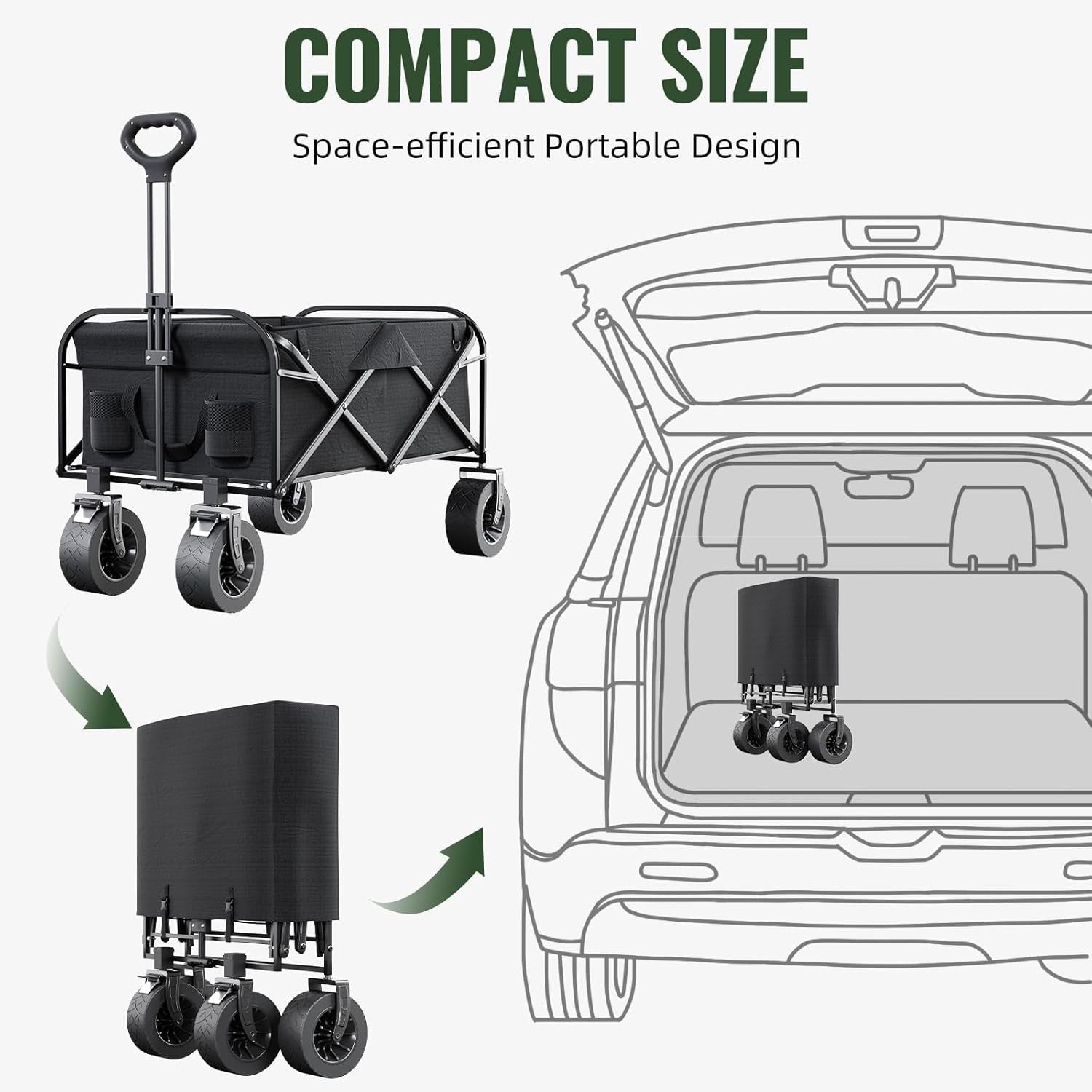 Heavy Duty 150L Festival Trolley 250KG Folding Wagon with All-Terrain Wheels