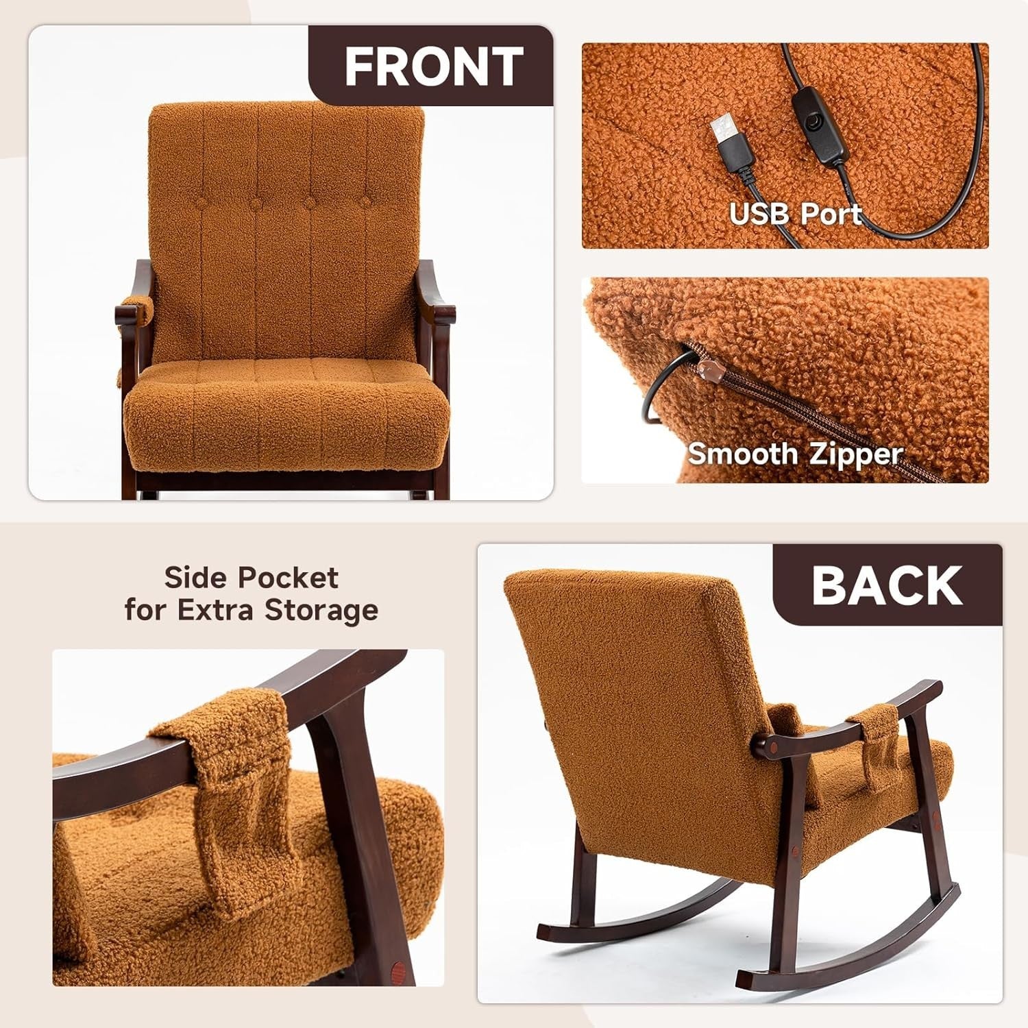 Massage Rocking Chair w/ High Back & Lumbar Support – Petite Fit, Soft, Comfy Se