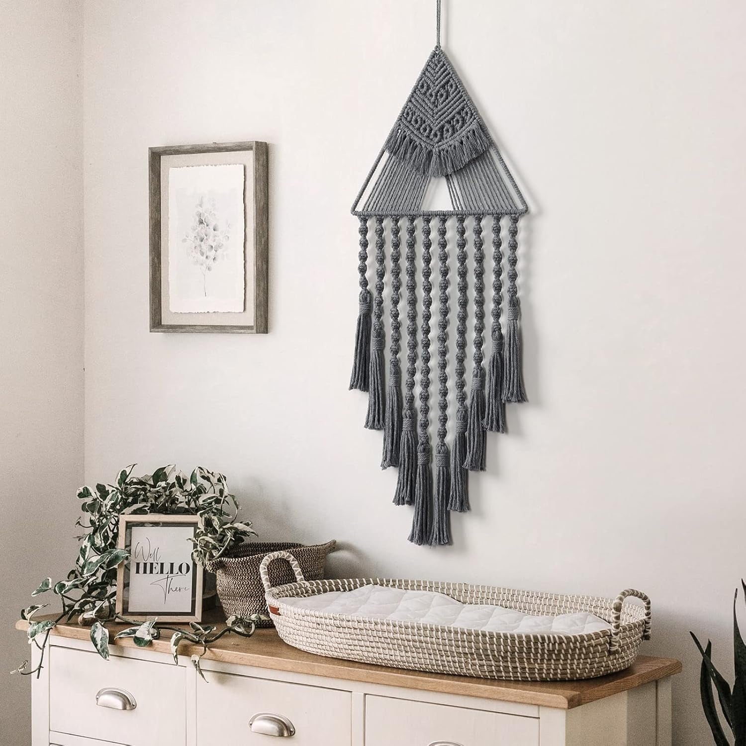 Triangle Macrame Wall Hanging Boho Tassel Geometric Decor 70cm