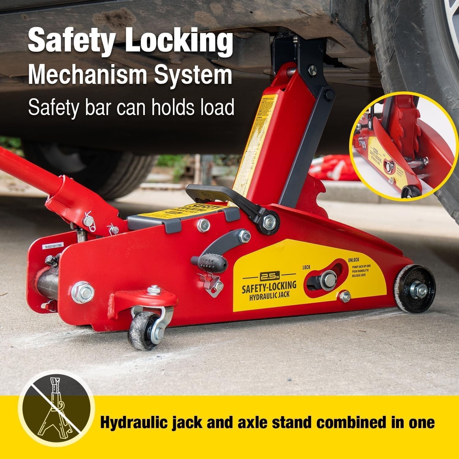 2.5 Ton Hydraulic Trolley Jack Auto-Locking Safety Lift 5.11–15.2" Heavy Duty