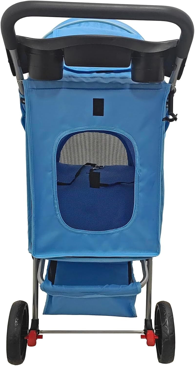 Pet Travel Stroller Dog Cat Pushchair Foldable Swivel Wheels 15kg Blue