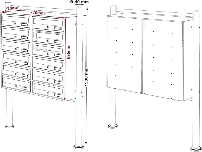 Outdoor Lockable 12 Slot Letterbox Cluster Anthracite Steel Pedestal Mount
