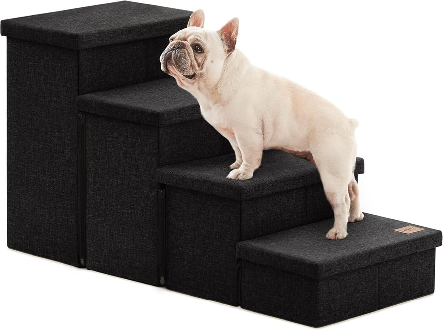 Dog Stairs 4 Step with Storage Foldable Pet Steps Black 200lb