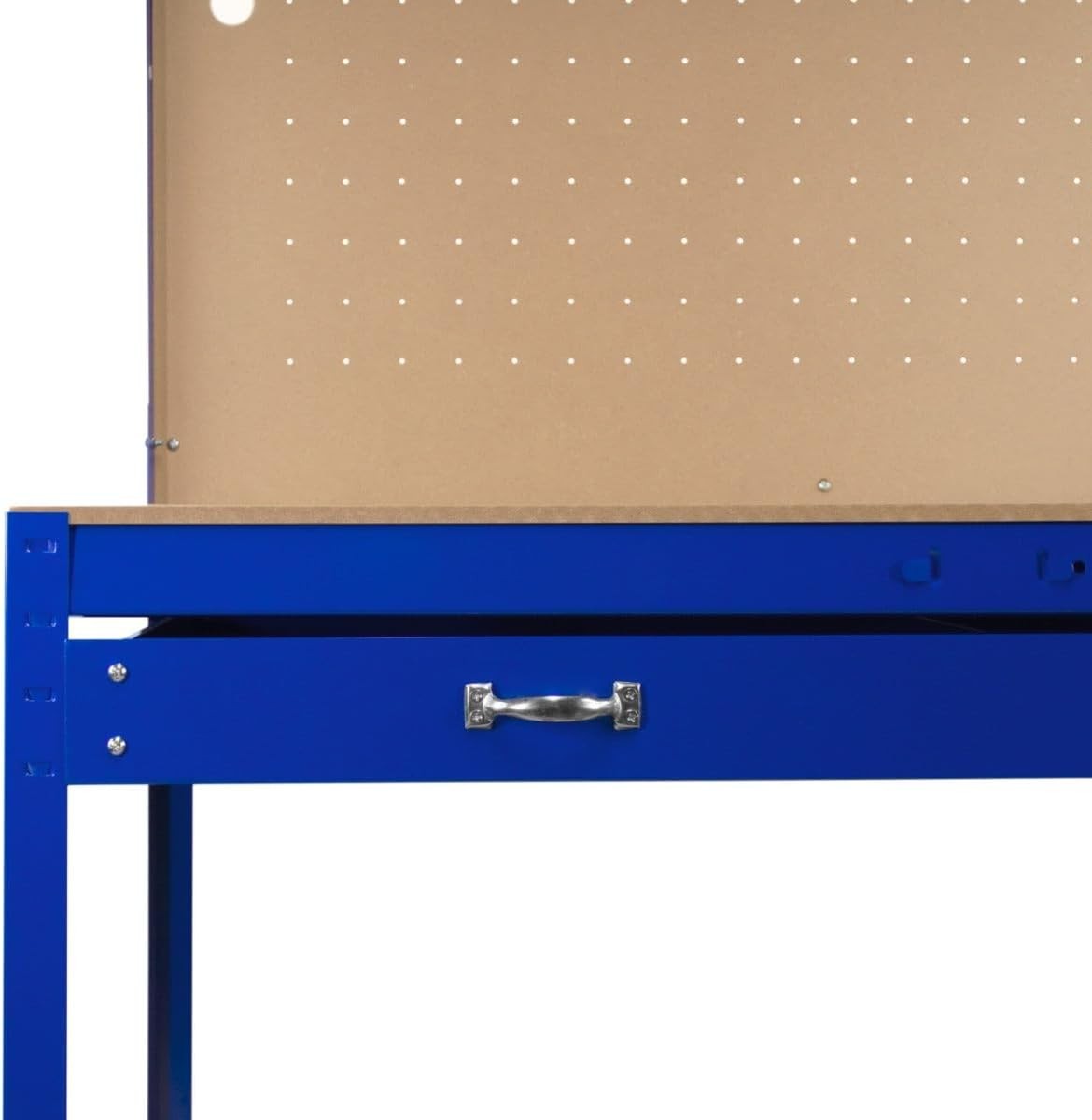 Blue Garage Workbench Steel Pegboard Drawer LED Light 370kg Tool Station