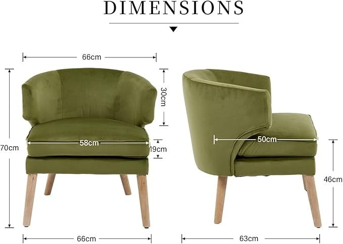 Modern Green Velvet Tub Chair Accent Armchair Solid Wood Legs