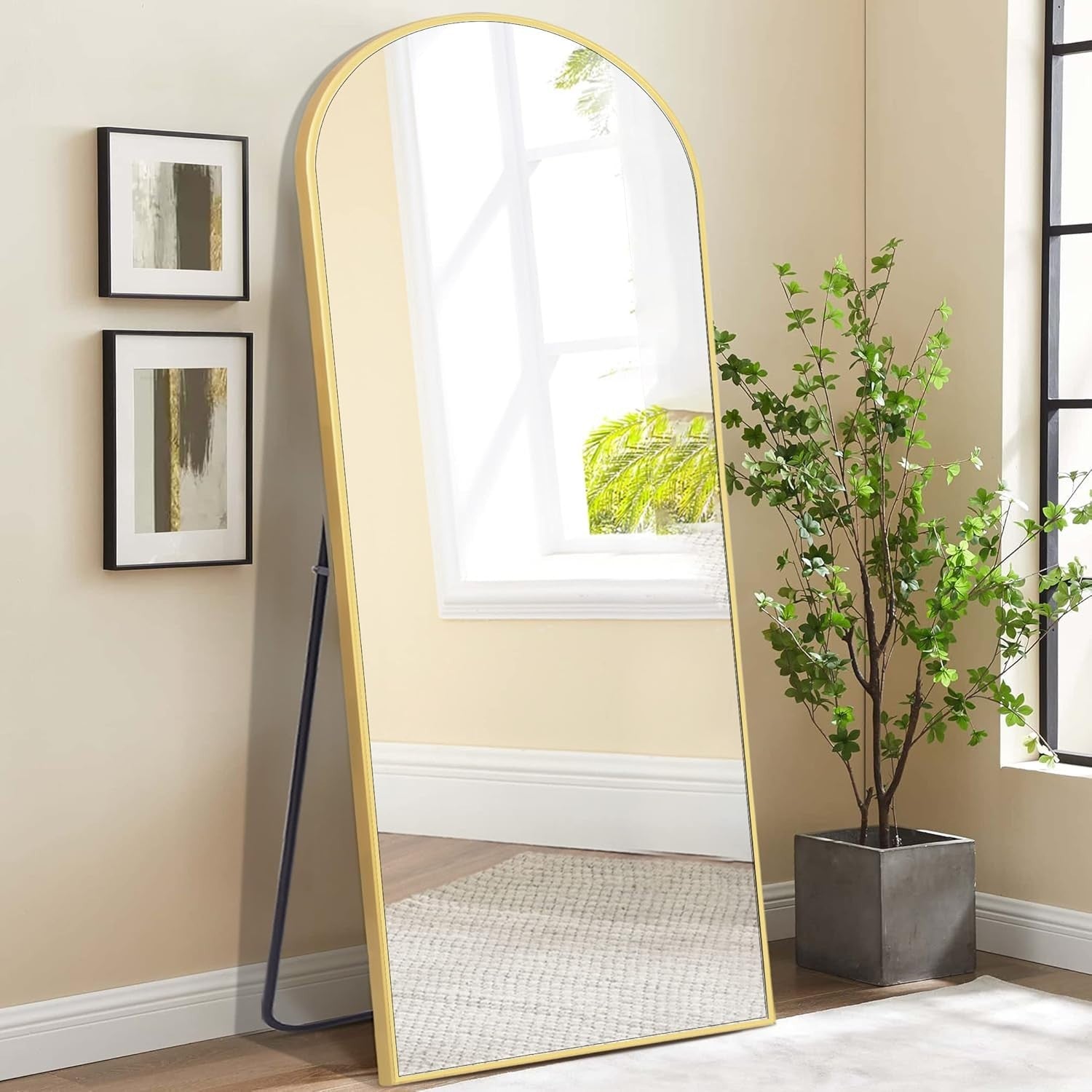 Gold Arch Floor Mirror 179x65cm Full Length Wall Leaning Mirror for Bedroom