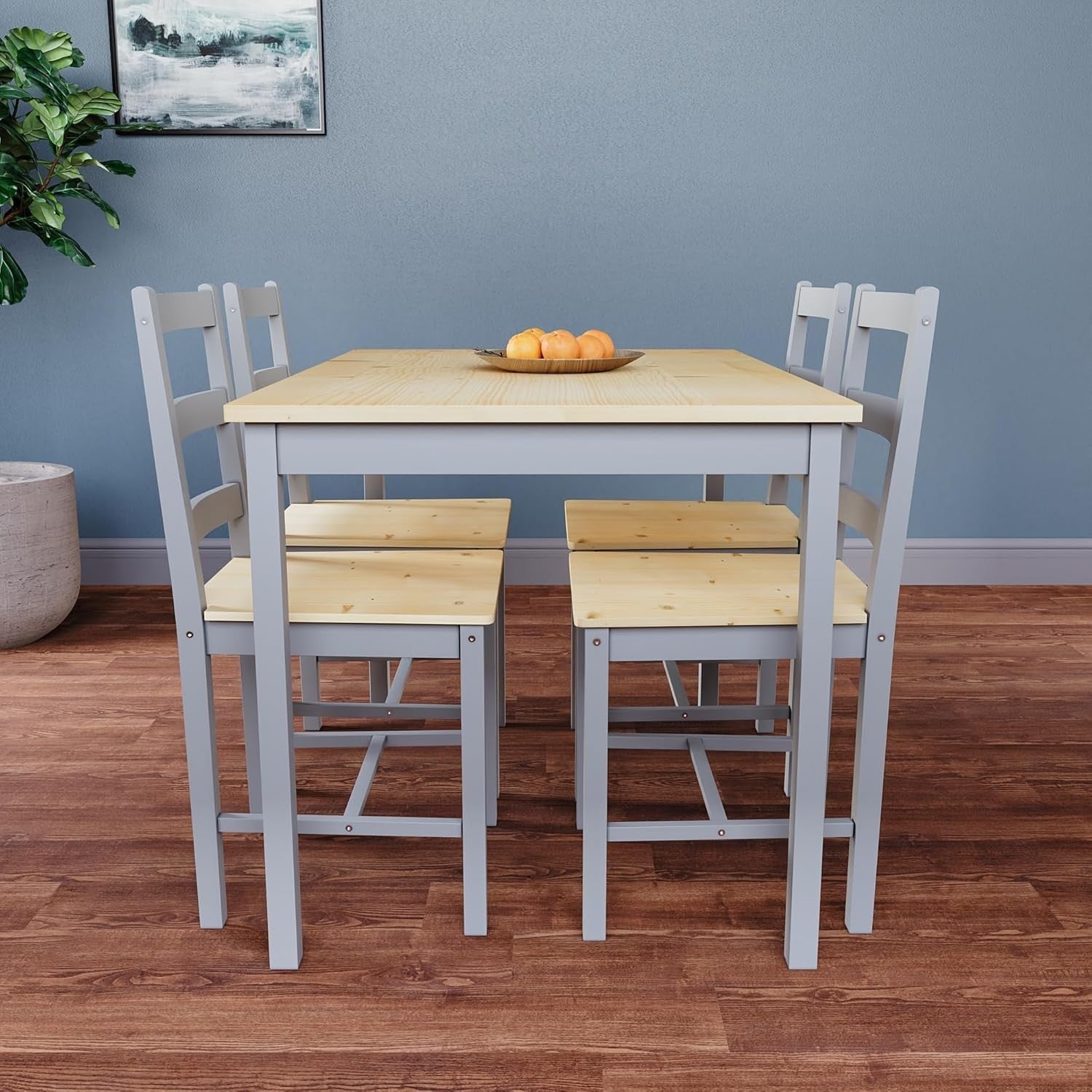 Grey & Pine 4 Seater Dining Table Set | Space Saving Kitchen Table & Chairs