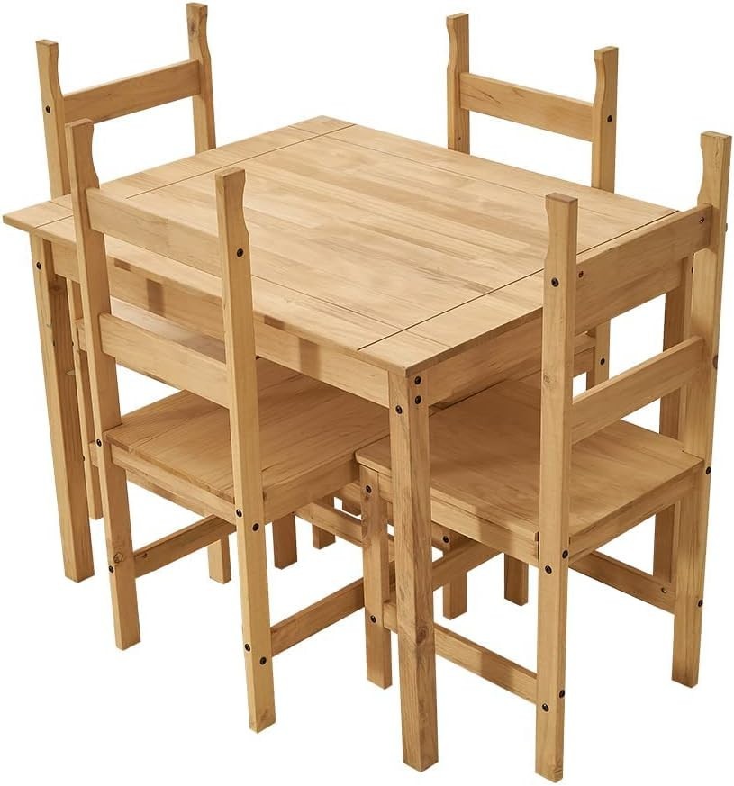 Solid Wood Dining Table & 4 Chairs Compact Kitchen Furniture Set Light