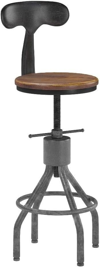 Set of 2 Industrial Silver Swivel Bar Stools with Backrest & Footrest Adjustable