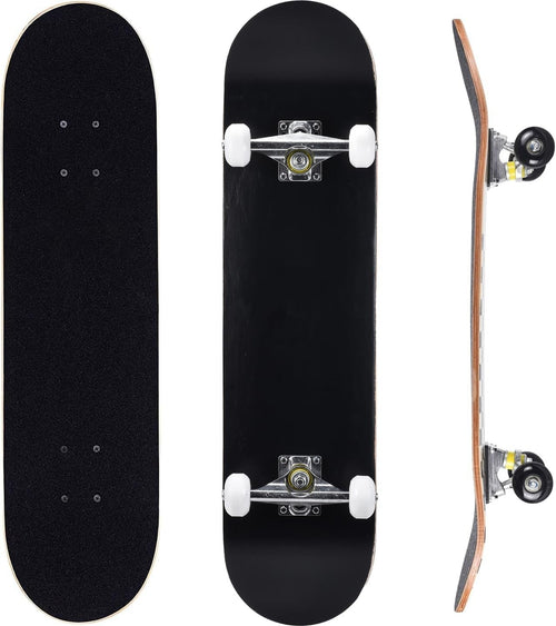 31in All Black Beginner Skateboard Double Kick Maple Deck + T Tool