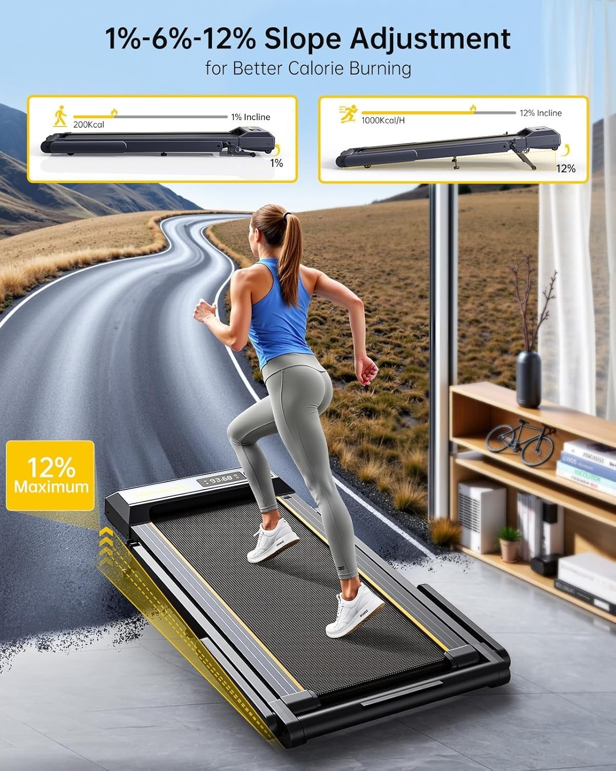 6-in-1 Foldable Treadmill 16KM/H Incline Walking Pad Home Office Gym3