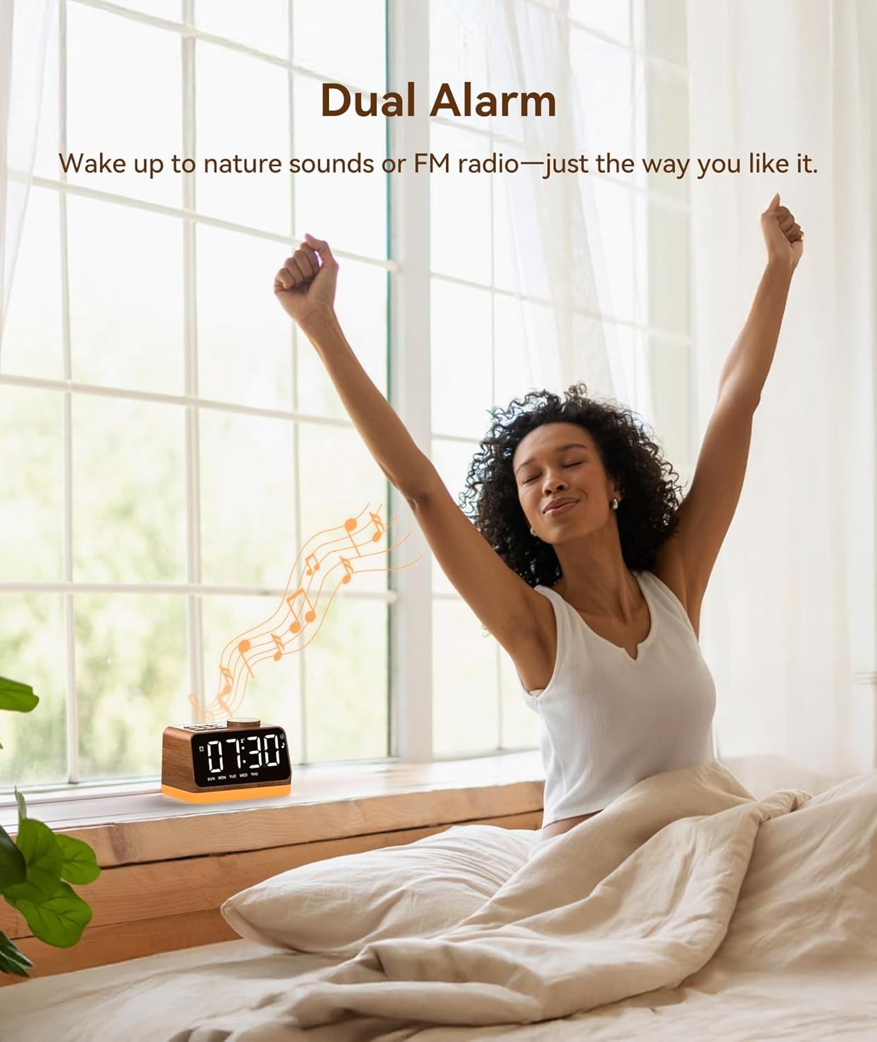 FM Radio Alarm Clock Dual Alarm White Noise USB Charging Night Light