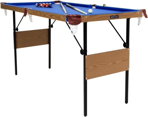 4FT 6in Folding American Pool Table Blue w Balls Cues Scoreboard