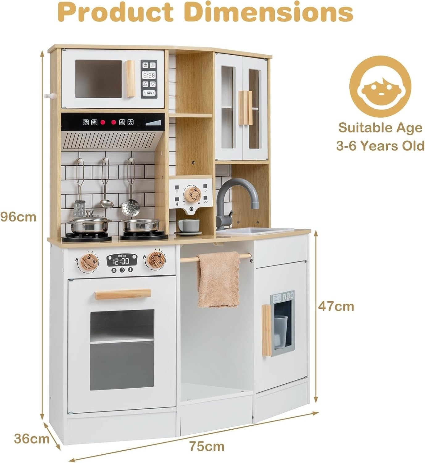Kids Wooden Play Kitchen Lights Sounds Coffee Machine Ice Maker Toy