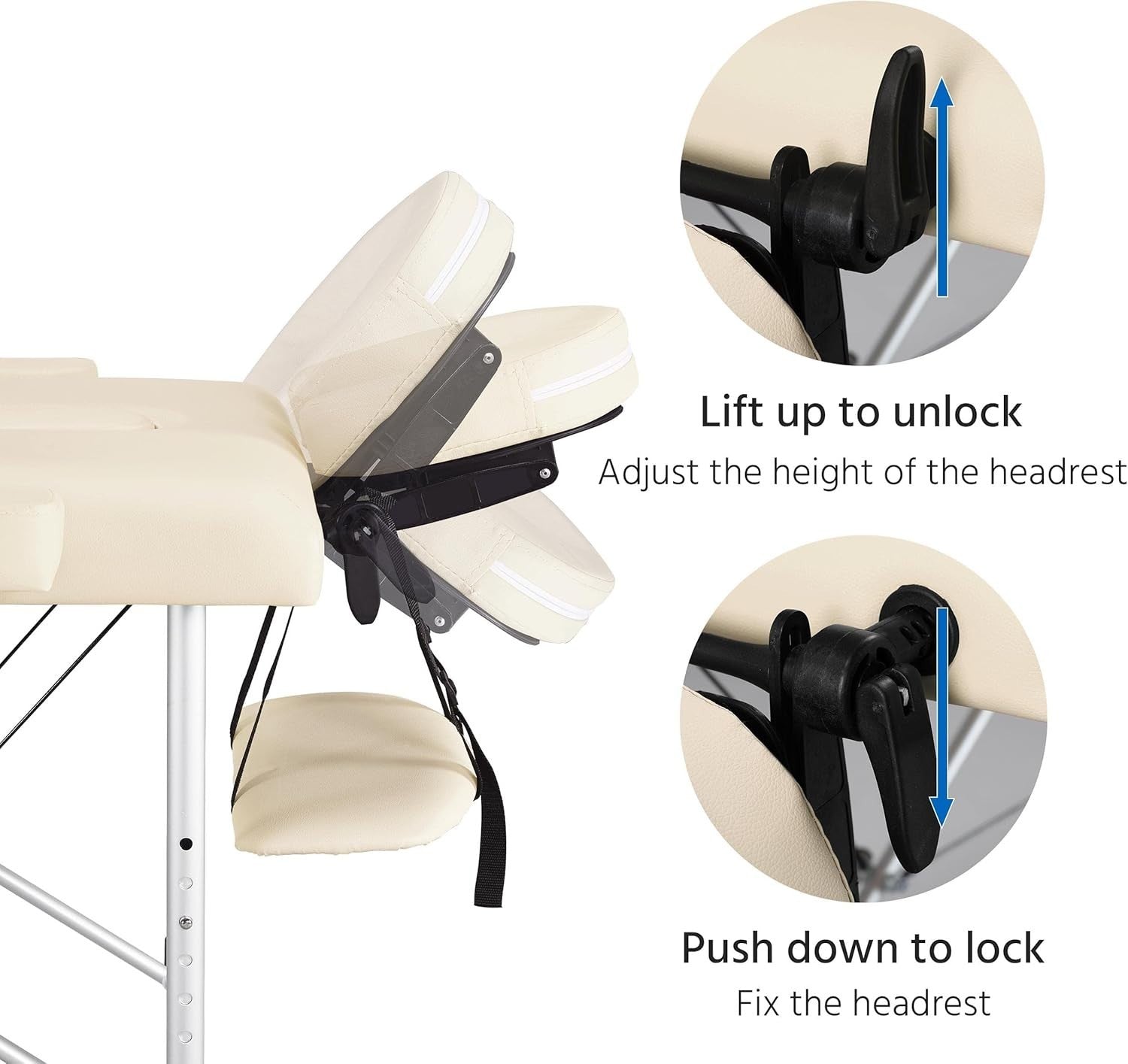 Portable Foldable Massage Bed 2 Section Adjustable Beauty Lash Table 60cm Cream