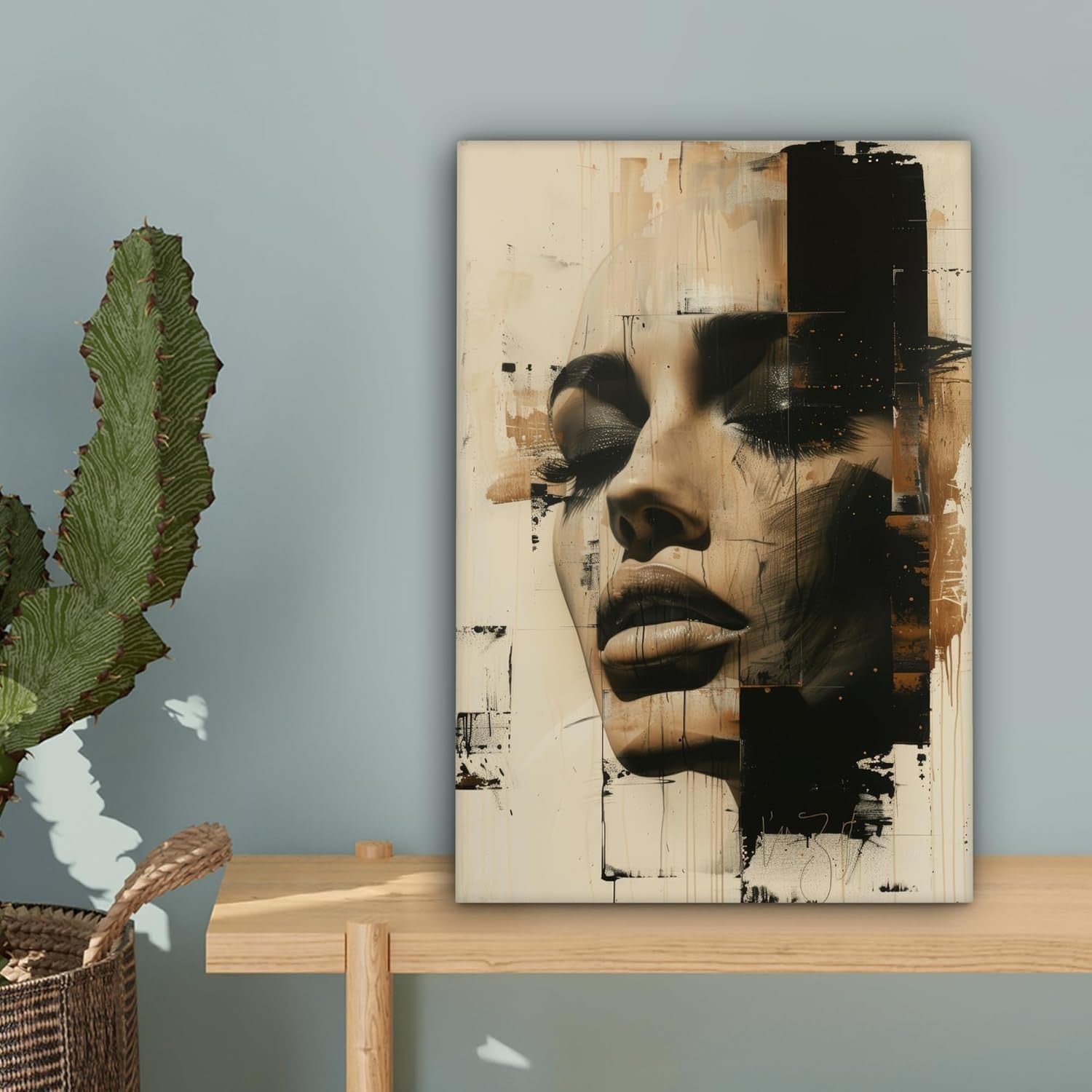 Abstract Woman Canvas Wall Art 20x30cm Framed Modern Beige Decor