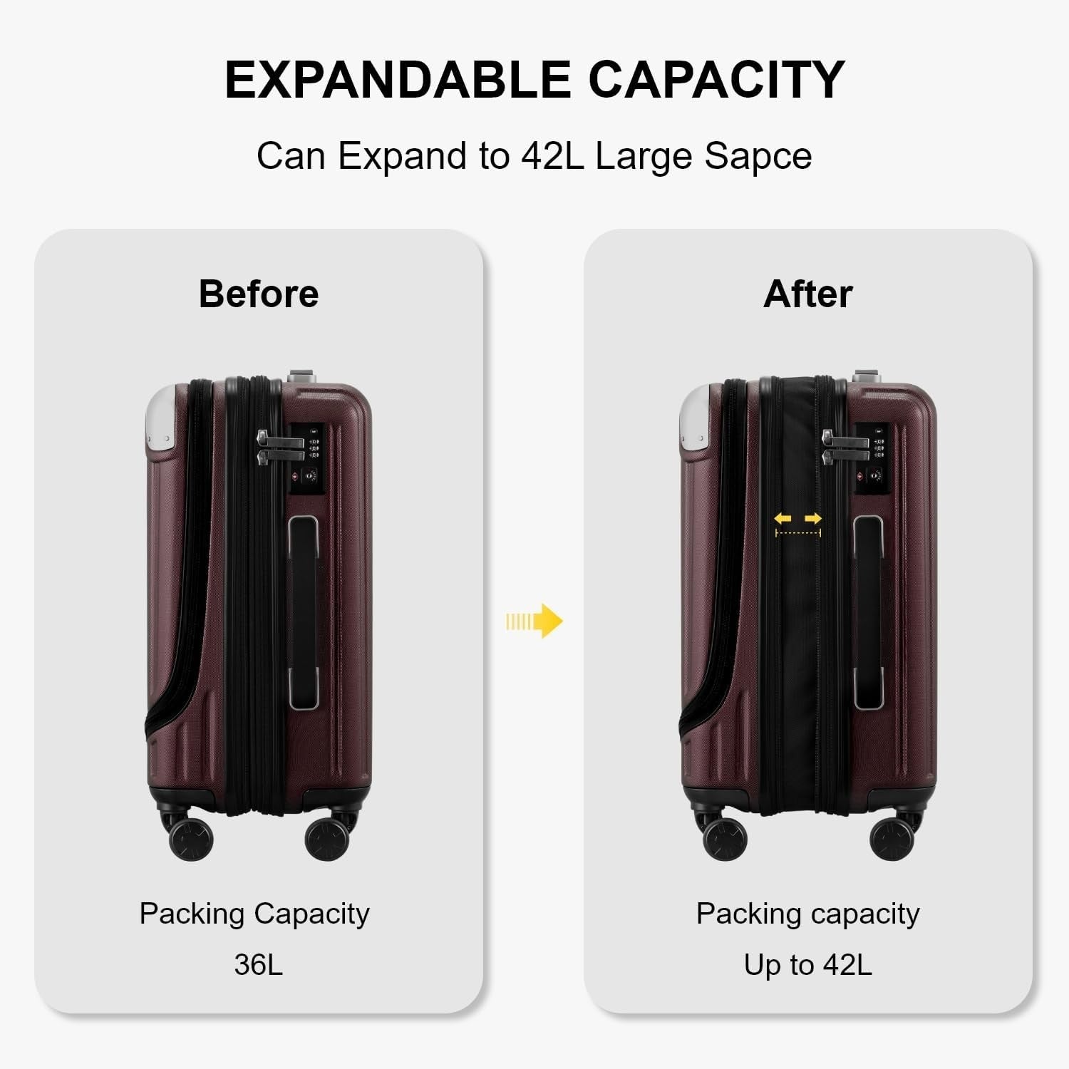 Expandable Cabin Suitcase 20in Hardshell Spinner Carry On Laptop TSA
